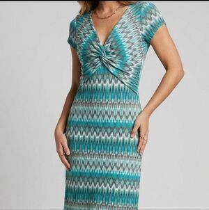 BCBGMaxAzria Teal and Gray Midi Dress.Size M